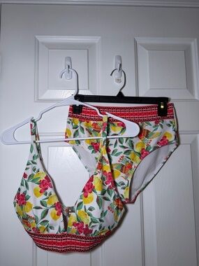 DAVI & DANI White Floral Bikini Set with Yellow and Pink Accents